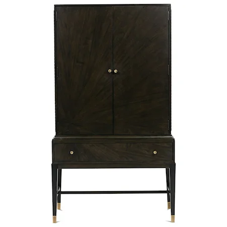 Sunburst Walnut Veneer Bar Cabinet/Armoire with Adjustable Glass Shelves